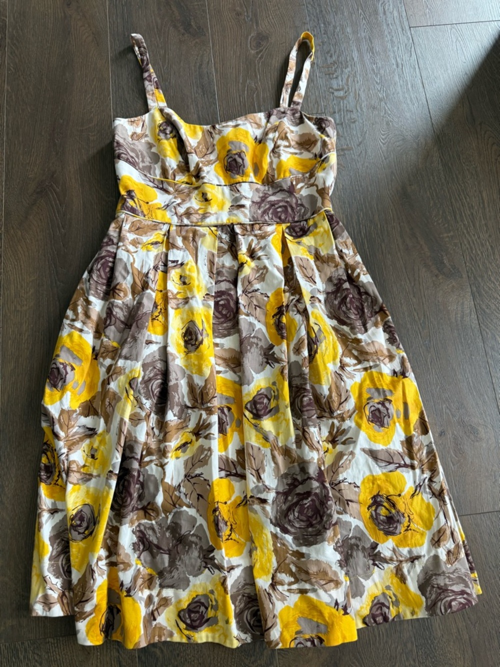 Maggy London Yellow, Brown & Cream Floral Midi Dress